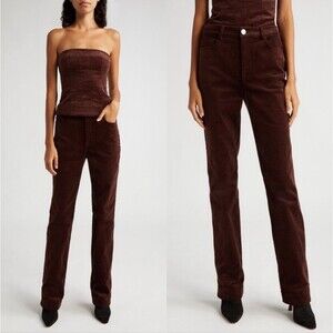 STAUD Chisel Corduroy Straight Leg Pants in Mahogany Brown